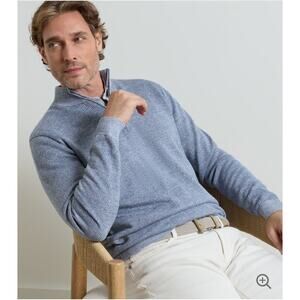 $358 Peter Millar Blue Merino Wool Birdseye Quarter Zip Mock Neck Sweater Sz XL